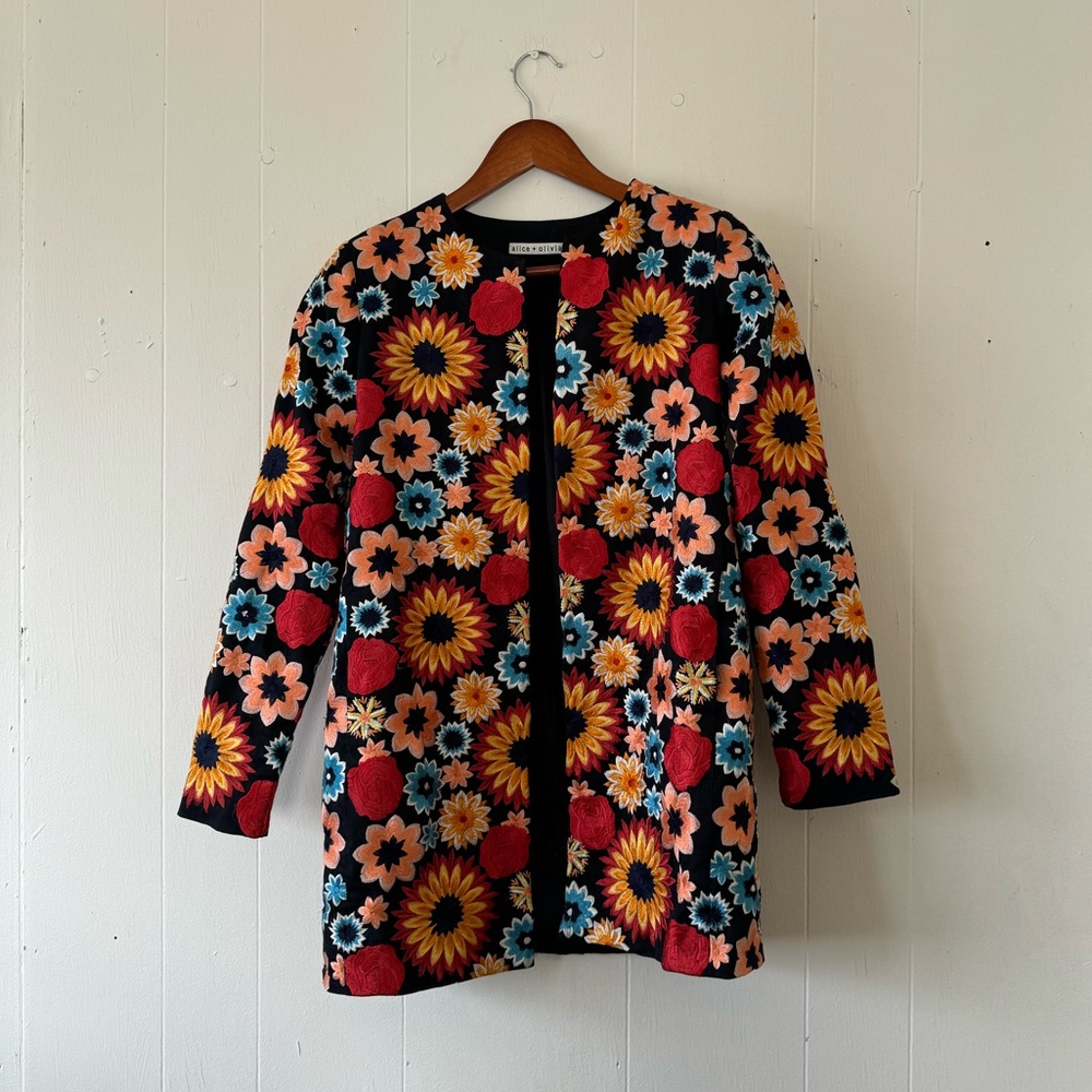 Alice + Olivia Rory Embroidered Floral Coat Jacket XS Extra Small